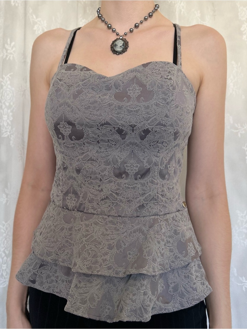Whimsygoth Gray Lace Guess Cami